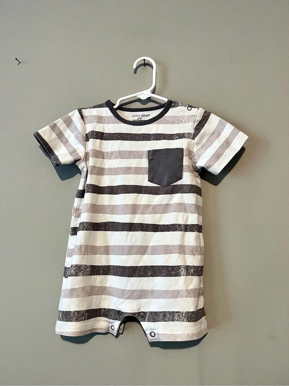 Little Bipsy Shorty Romper Striped Gray & White Size 2T-3T